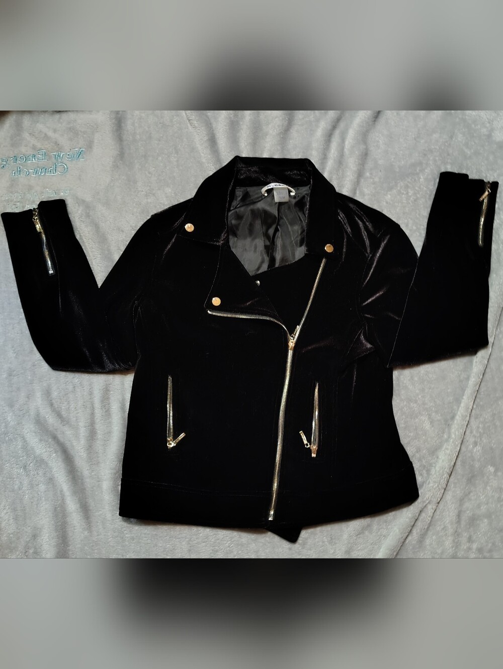 Midnight Velvet Moto Jacket Gold Zip Soft Girl Grunge Coat